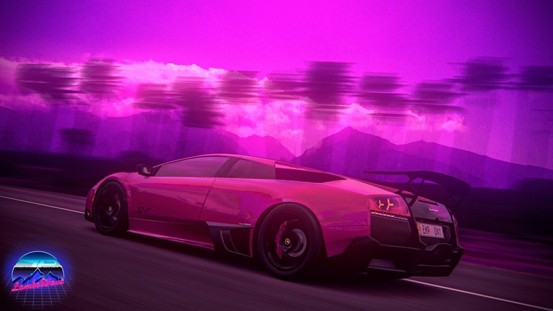car, Lamborghini, digital art, vehicle, neon, Synthpop