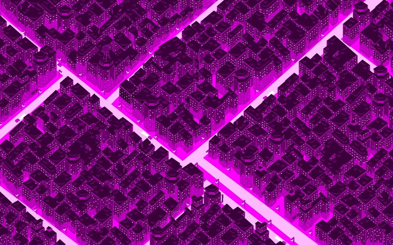 synthwave, colorful, digital art, city, cityscape, purple, pink