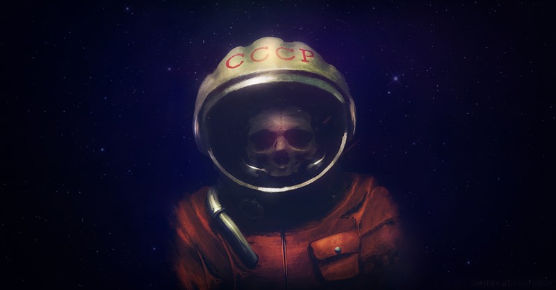 artwork, skull, science fiction, helmet, astronaut, USSR