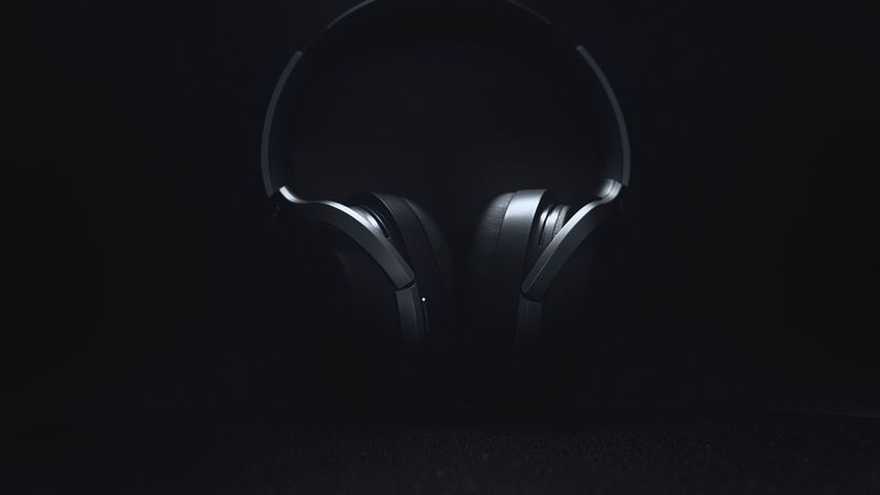 headphones, audio, black, minimalism, gray, 4k