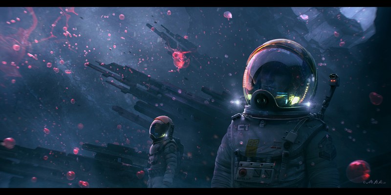 artwork, digital art, science fiction, astronaut, space, Vladimir Manyukhin