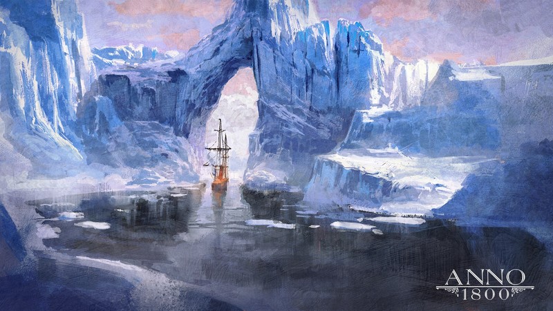 Anno 1800, artwork, ship, water, ice, cold, river, sailing ship, Ubisoft, video games