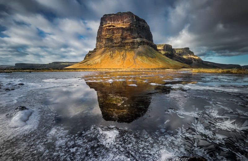 reflection, rock, nature, sky, outdoors, Lómagnúpur, Ireland
