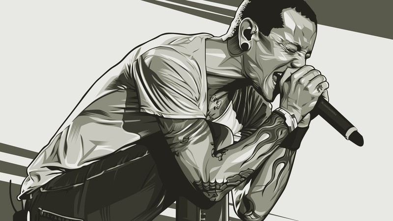 Chester Bennington, microphone, tattoo, sketches, Linkin Park, artwork