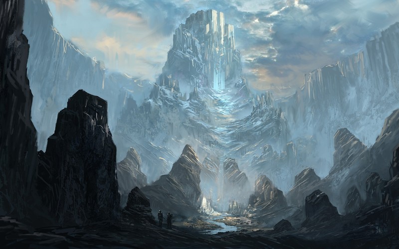 artwork, fantasy art, mountains, castle
