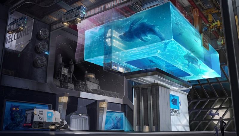 artwork, fantasy art, digital art, futuristic, aquarium, blue, cyan
