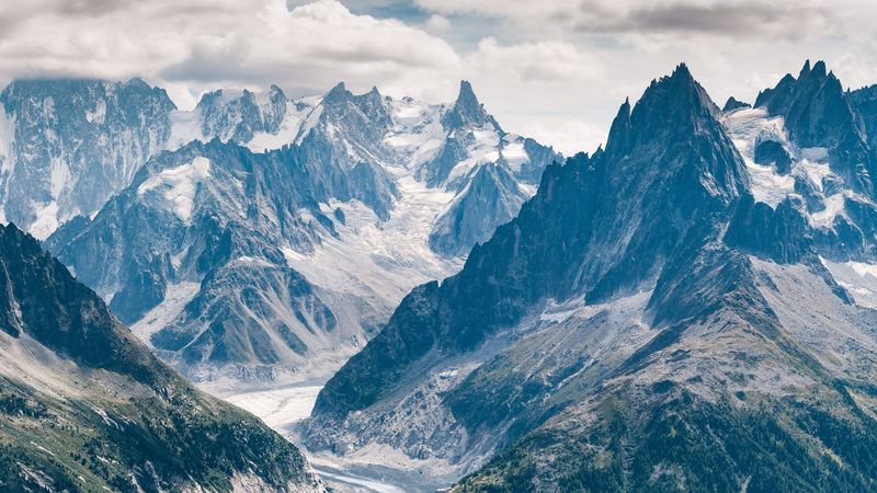 mountains, peaks, aerial view, road, chamonix, france, 4k
