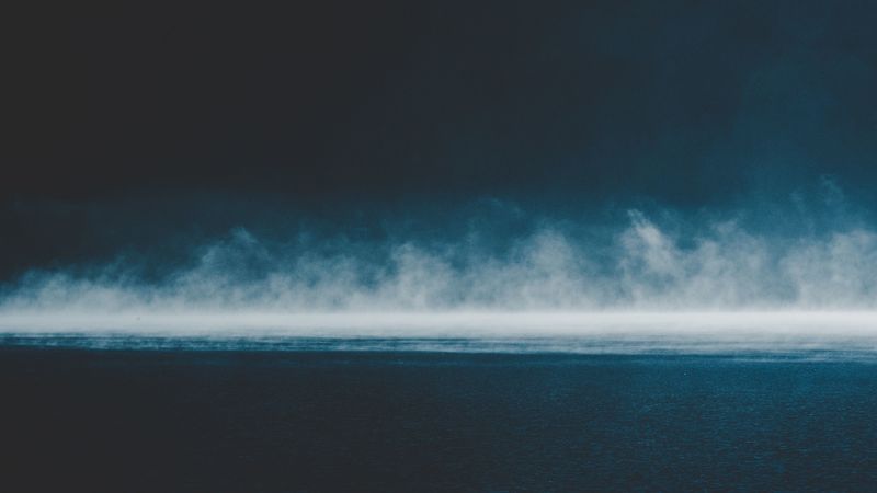 sea, fog, horizon, sky, clouds, overcast, 4k