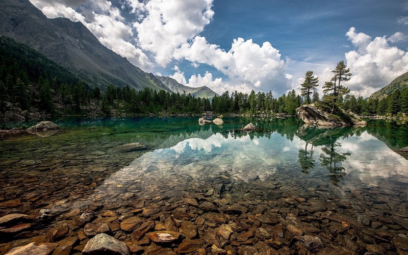 nature, lake, water, mountains, trees, forest, reflection, landscape