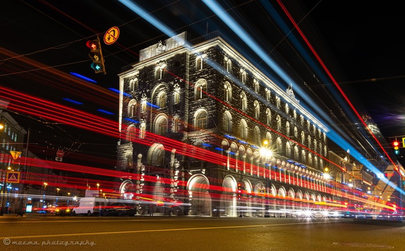 Russia, St. Petersburg, long exposure, night, city, building
