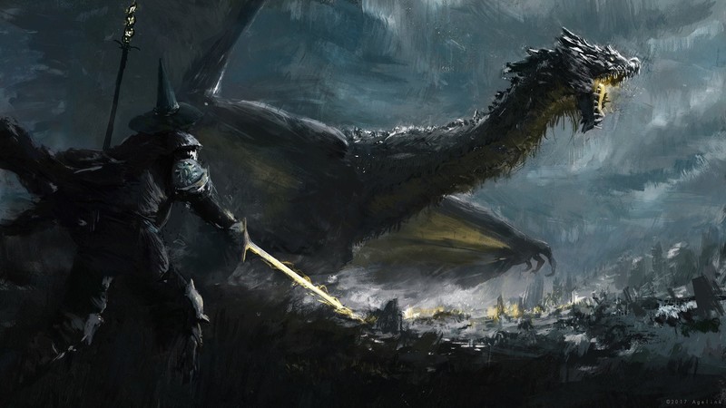 artwork, fantasy art, dragon, sword