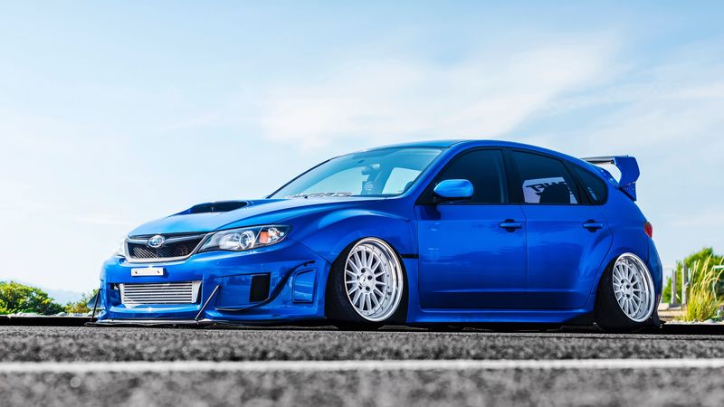 subaru, car, blue, side view, 4k