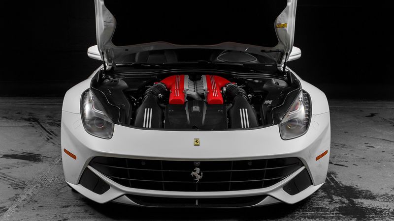 ferrari, sports car, hood car, engine, coachbuilder, car heart, minimalism, 4k