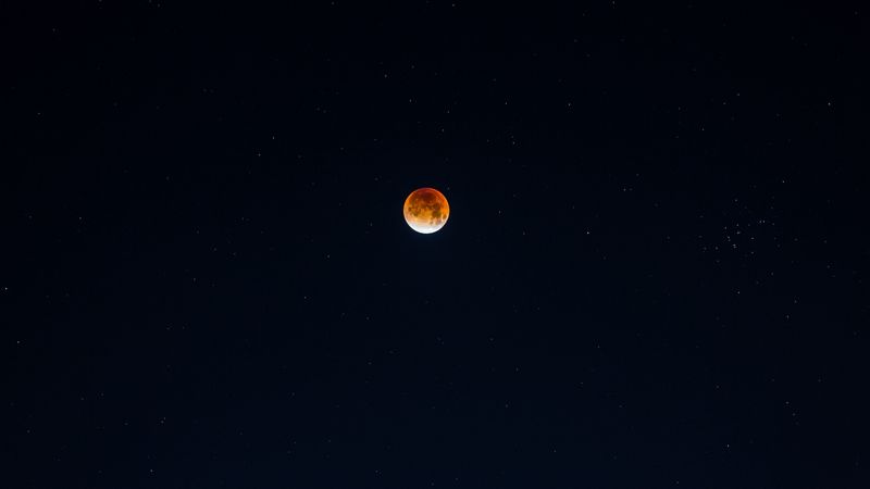 moon, full moon, red moon, stars, starry sky, night, sky, 4k