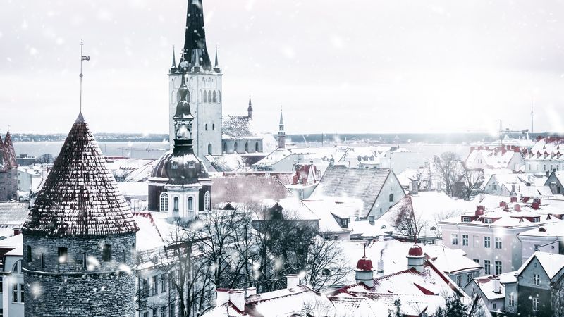 architecture, snowfall, winter, city, white, 4k