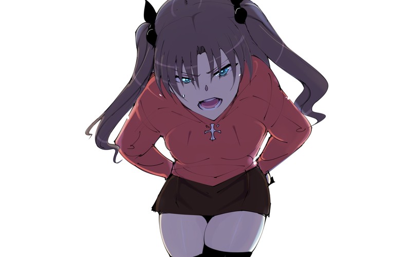 anime, anime girls, Fate Series, Tohsaka Rin, zettai ryouiki, twintails, skirt, white background
