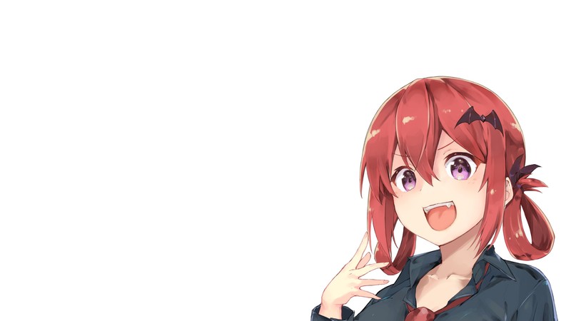 anime, anime girls, Gabriel Dropout, Satanichia McDowell Kurumizawa, redhead, purple eyes, demon girl, white background