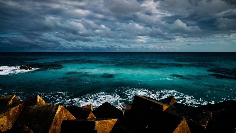 ocean, surf, horizon, coast, clouds, sky, 4k