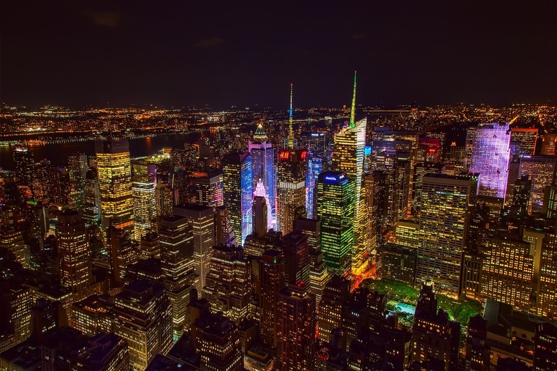 city, cityscape, New York City, USA, night, lights, Bryant Park, Manhattan