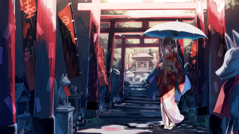 mask, Japanese clothes, purple hair, anime, anime girls