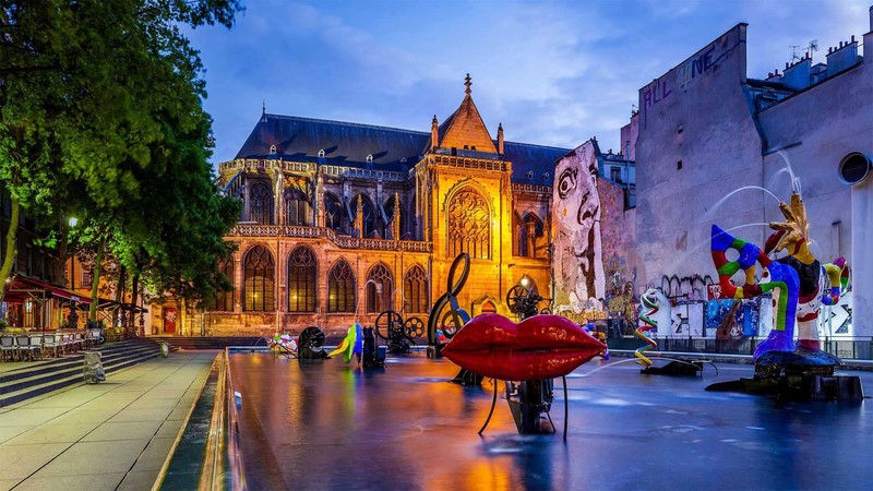church, France, Paris, city, fountain