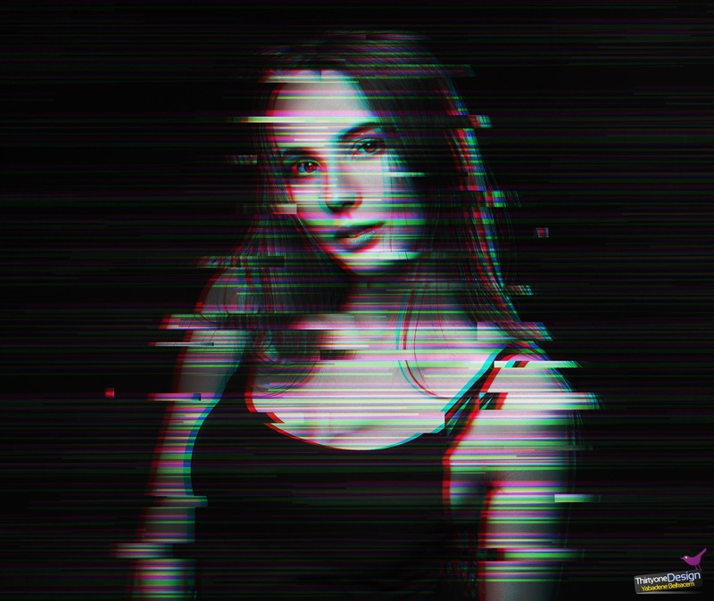 glitch art, women, portrait, tank top