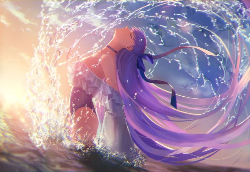 Fate/Grand Order, Meltlilith, purple hair, long hair, water, wet, FGO, Fate Series