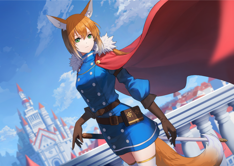 animal ears, weapon, long hair, thigh-highs, sword, tail