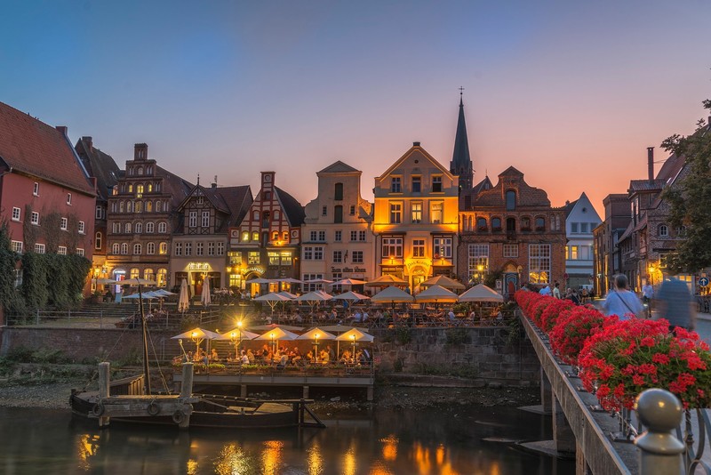 Germany, town, cityscape, lights, people
