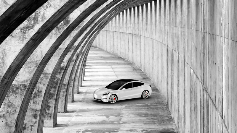 Tesla, Tesla Model 3, Model 3, car, vred, monochrome, 3D visualization