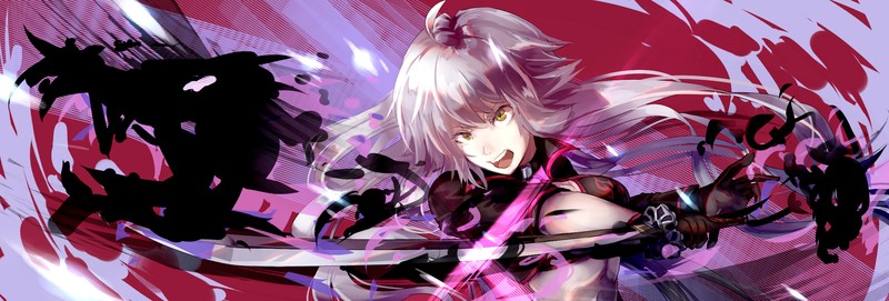 Jeanne (Alter) (Fate/Grand Order), Fate Series, Fate/Grand Order, Avenger (Fate/Grand Order), Berserker (Fate/Grand Order), yellow eyes, white hair, long hair, anime girls, katana, Mobile Game