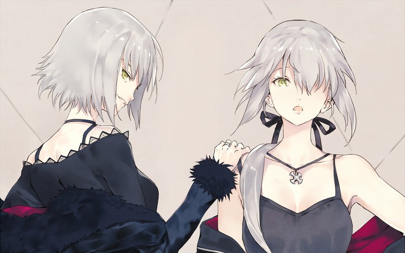 Jeanne (Alter) (Fate/Grand Order), Avenger (Fate/Grand Order), Fate Series, Fate/Grand Order, short hair, necklace, yellow eyes, white hair, Saber Alter, Artoria Pendragon