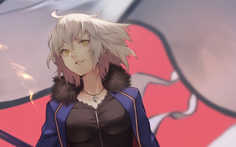 Jeanne (Alter) (Fate/Grand Order), Avenger (Fate/Grand Order), Fate Series, Fate/Grand Order, short hair, necklace, yellow eyes, white hair, yoshi55level