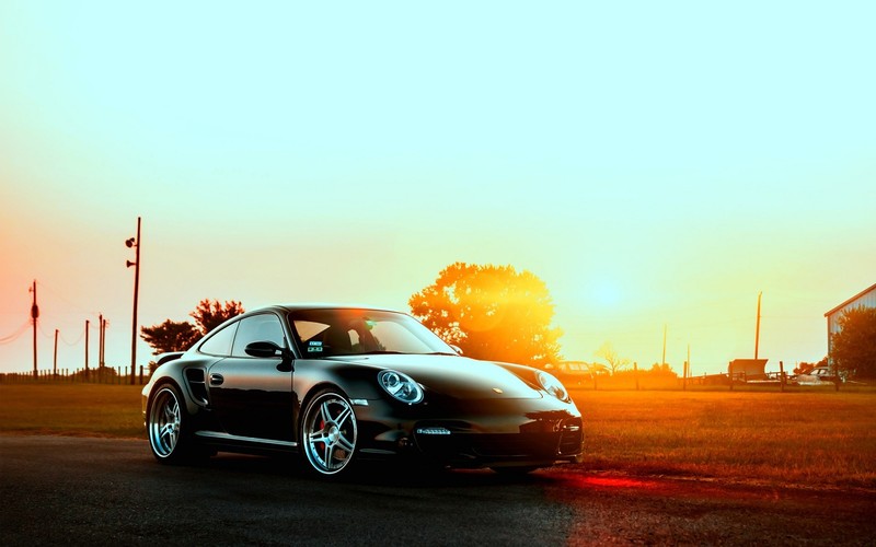 Porsche, Porsche 911 Turbo, Porsche 911, car, black cars, sunset