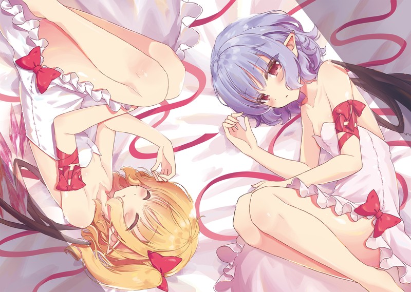 anime, anime girls, digital art, artwork, portrait, Touhou, Remilia Scarlet, Flandre Scarlet