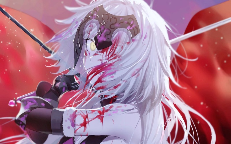 Jeanne (Alter) (Fate/Grand Order), Fate Series, Fate/Grand Order, Avenger (Fate/Grand Order), white hair, yellow eyes, anime girls, Mobile Game, long hair, FGO, anime