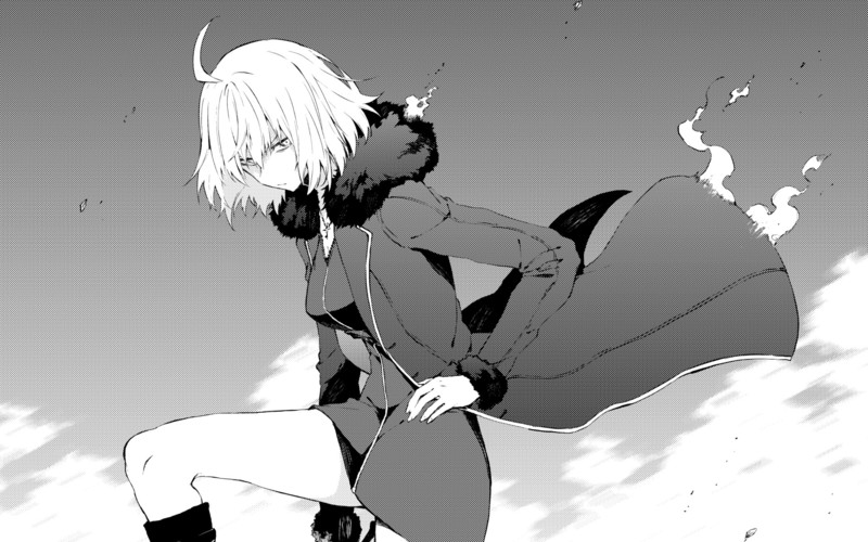 Jeanne (Alter) (Fate/Grand Order), Fate Series, Fate/Grand Order, Avenger (Fate/Grand Order), anime girls, Mobile Game, short hair, monochrome
