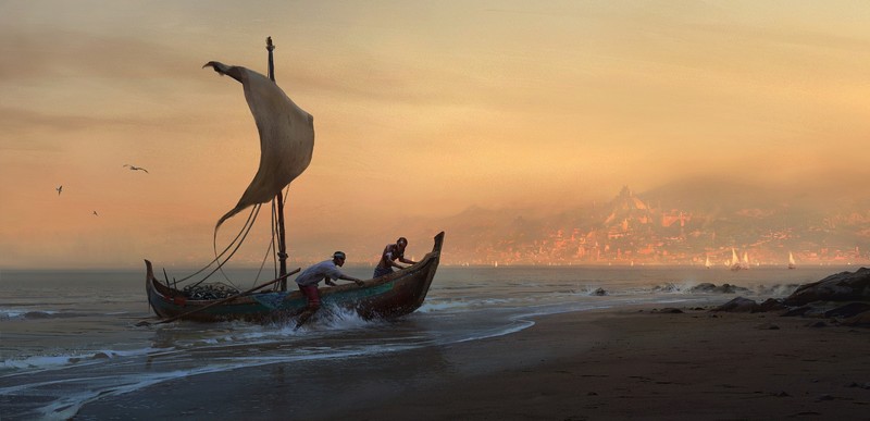 boat, sea, beach