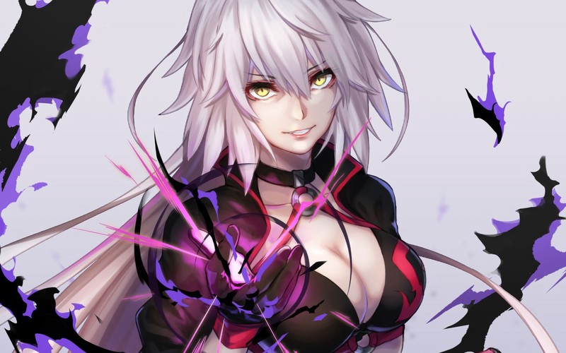 Jeanne (Alter) (Fate/Grand Order), Fate Series, Fate/Grand Order, Avenger (Fate/Grand Order), Berserker (Fate/Grand Order), white hair, yellow eyes, anime girls, Mobile Game, long hair