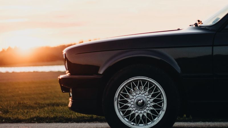 car, side view, front, wheel, sunset, 4k
