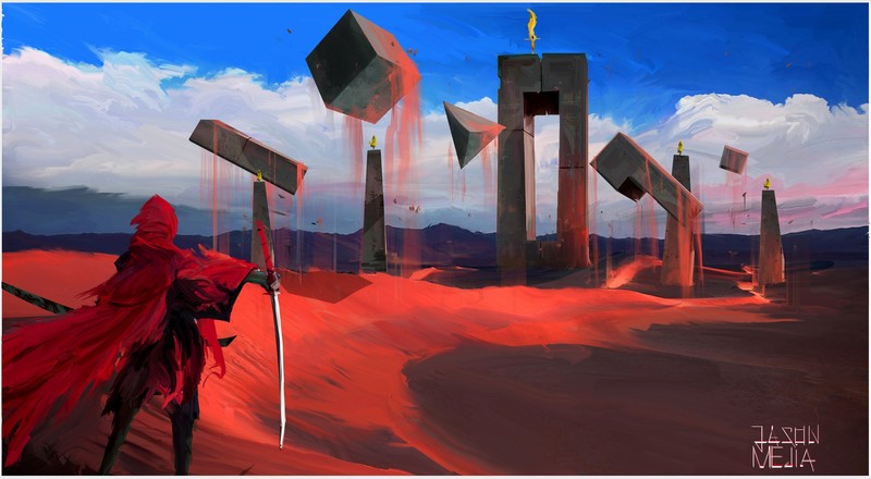 Jason Mejia, artwork, fantasy art, sword, katana, samurai
