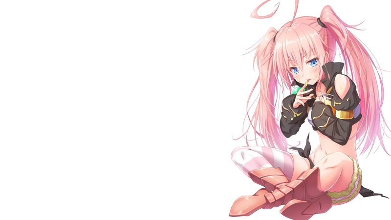 Tensei Shitara Slime Datta Ken, Milim Nava, twintails, pink hair, blue eyes, blush, food, boots, long hair, honey