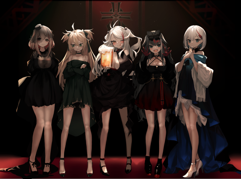 Azur Lane, wink, white hair, short hair, orange eyes, long hair, beer, dress, drink, black hair, blonde, Admiral Hipper (Azur Lane), Prinz Eugen (Azur Lane), Roon (Azur Lane), Deutschland (Azur Lane), Admiral Graf Spee (Azur Lane)