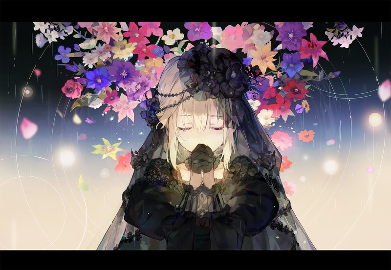 blonde, dress, flowers, gloves, Gothic, hat, lolita fashion, tears, crying
