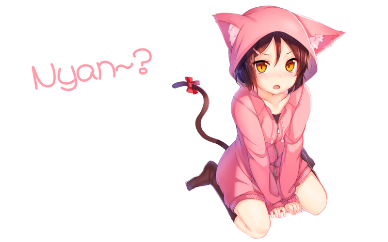 peroperoairu, animal ears, anime girls, simple background, anime, pink, tail, cat girl