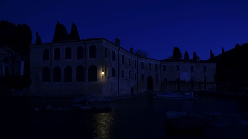 lake, water, night, building, 4k