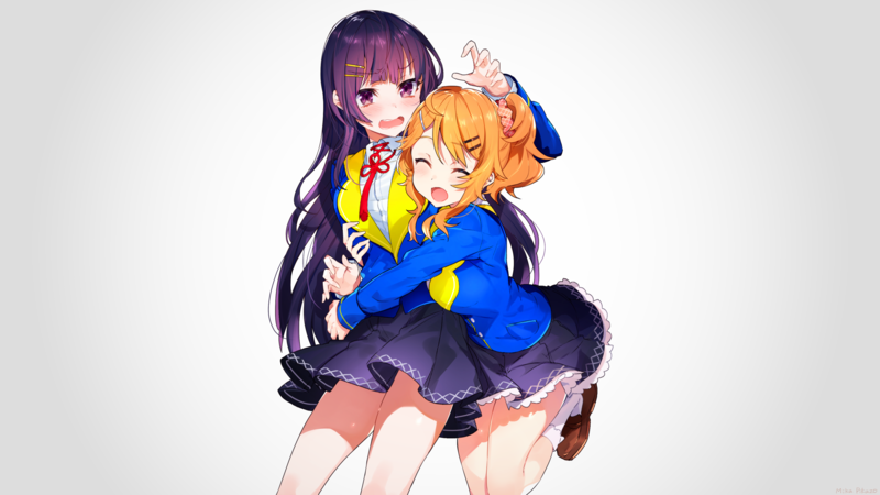 anime girls, original characters, anime, purple hair, blushing, yuri, Blazer, artwork, drawing, 2D, digital art, mika pikazo