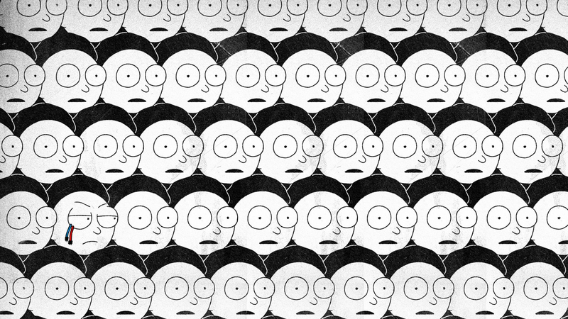 Rick and Morty, drawing, cartoon, monochrome