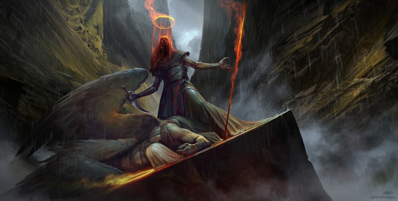 artwork, fantasy art, angel, wings, dagger