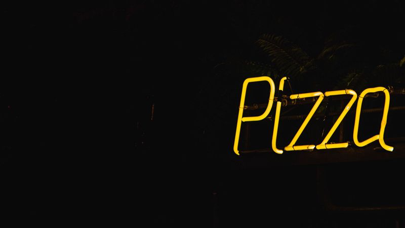 pizza, lettering, words, neon, 4k
